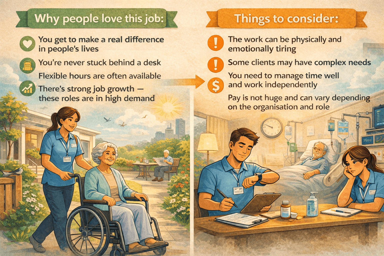 Pros and cons of aged and disability care work in Australia