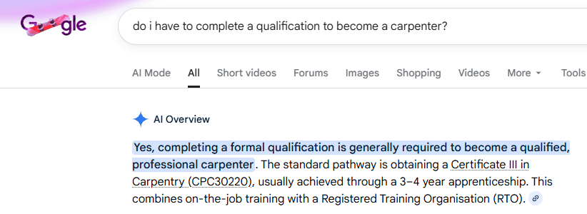 How to become a carpenter - use Google search